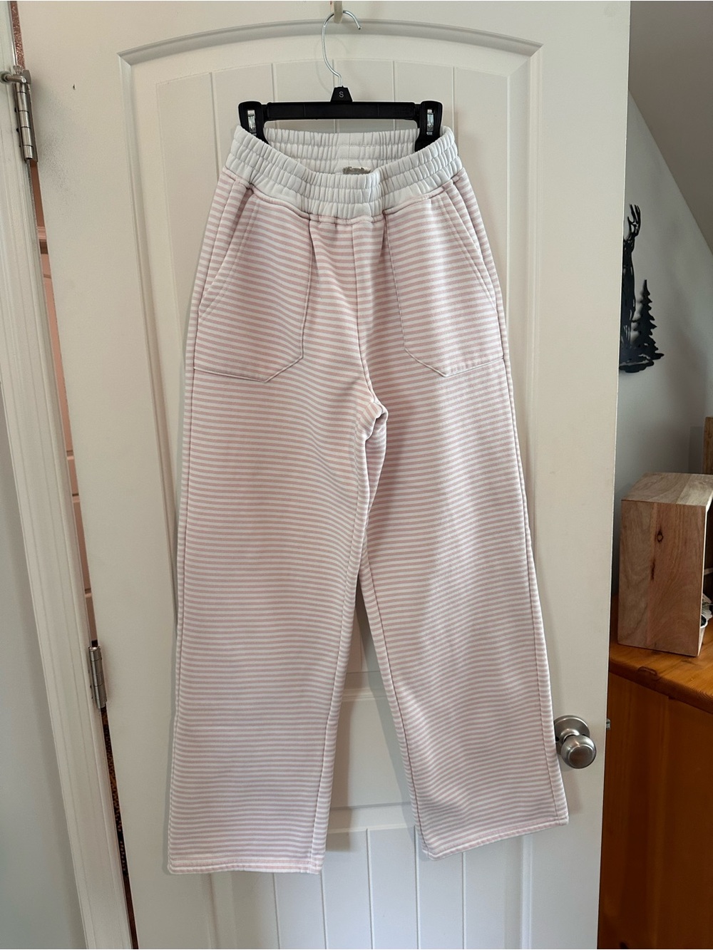 Women's Soft Pink & White Striped Lounge sweatpants